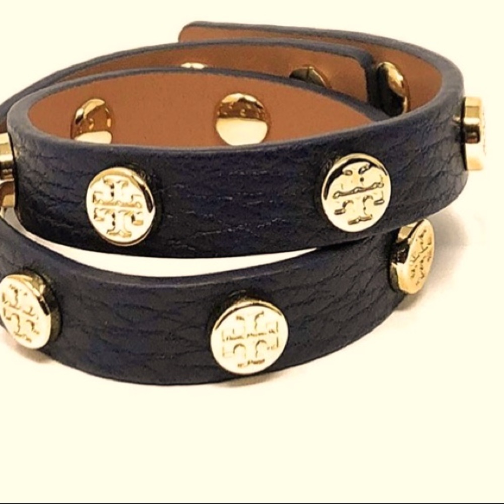 Tory Burch Black Leather Double Wrap Bracelet